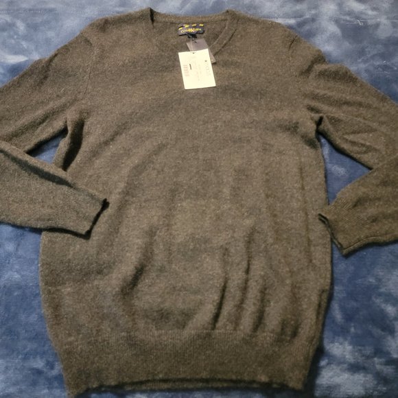 NWT Men's Club Room V-neck Cashmere sweater, Charcoal Grey, S - Picture 2 of 7